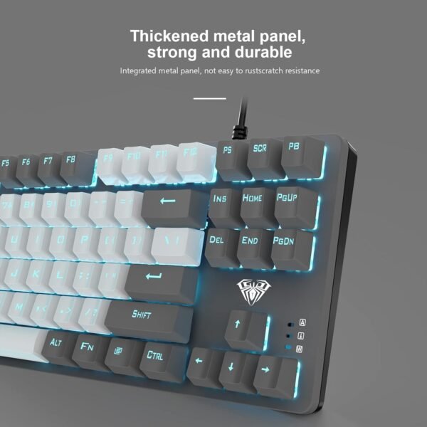 AULA F3287 Rainbow Backlight TKL Tenkeyless Mechanical Wired USB Gaming Keyboard | 8 Different Pre-Set Game Modes Without Numlock Keys (Grey, White) - Image 5