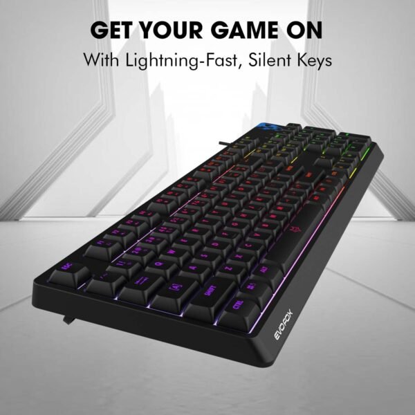 EvoFox Deathray RGB Gaming Keyboard | 16 Million True Prism Colors | 7 Backlight Effects and 1 Custom Effect | Silent Membrane Keys | 19 Anti Ghosting and Windows Lock Key | Braided Cable | (Black) - Image 3