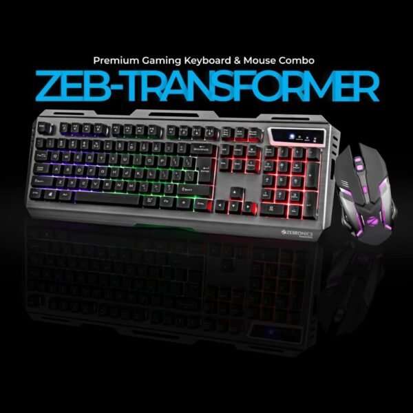 Zebronics Transformer Gaming Keyboard and Mouse Combo,Braided Cable,Durable Al body,Multimedia keys and Gaming Mouse with 6 Buttons, Multi-Color LED Lights, High-Resolution Sensor with 3200 DPI(Black) - Image 2