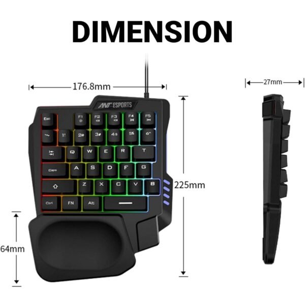 Ant Esports MK1001 One Handed Gaming Keyboard RGB Backlit 35 Keys Portable Mini Gaming Keypad Ergonomic Game Controller for PC Gamer - Image 12