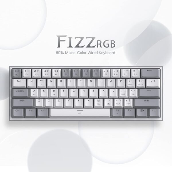 Redragon K617 Fizz 60% Wired RGB Gaming Keyboard, 61 Keys Compact Mechanical Keyboard w/White and Grey Color Keycaps, Linear Red Switch, Pro Driver/Software Supported - Image 2