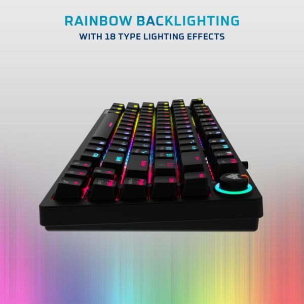 EvoFox Katana X2 TKL Mechanical Gaming Keyboard | Outemu Blue Switches,18 Effects Rainbow Backlighting, Replaceable Switches, 26 Anti-Ghosting Keys, Multifunction Volume Controller | Wired-Black - Image 5