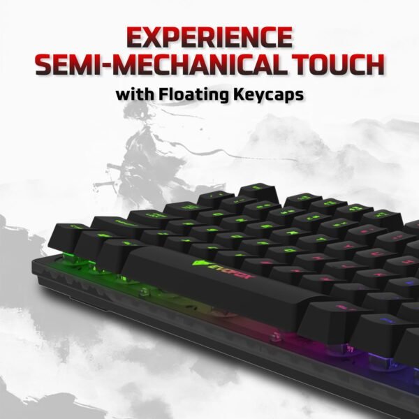 EvoFox Fireblade TKL Semi-Mechanical Gaming Keyboard with Rainbow Backlit& Breathing Effect, Floating Keycaps, 19 Anti-Ghosting & 12 Multimedia Keys, Windows Lock Key, Braided Cable (Black) - Image 2