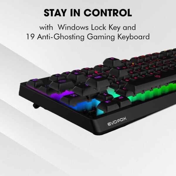 EvoFox Deathray RGB Gaming Keyboard | 16 Million True Prism Colors | 7 Backlight Effects and 1 Custom Effect | Silent Membrane Keys | 19 Anti Ghosting and Windows Lock Key | Braided Cable | (Black) - Image 5