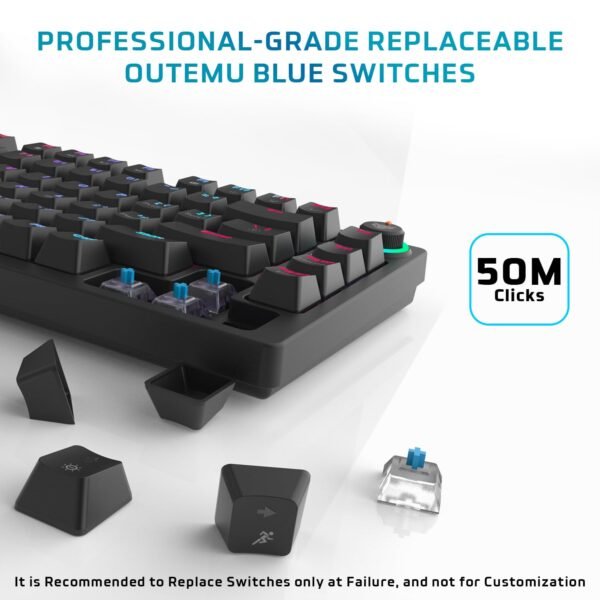 EvoFox Katana X2 TKL Mechanical Gaming Keyboard | Outemu Blue Switches,18 Effects Rainbow Backlighting, Replaceable Switches, 26 Anti-Ghosting Keys, Multifunction Volume Controller | Wired-Black - Image 2