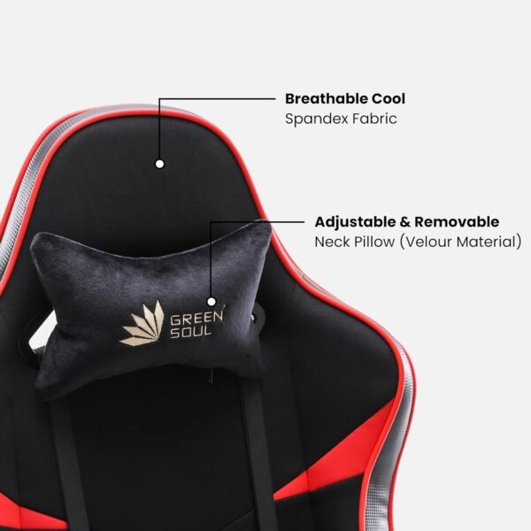 Green Soul Monster Ultimate Series T | Multi-Functional Ergonomic Gaming & Office Chair | Premium Spandex & PU Leather Fabric | Adjustable Neck, Lumbar Pillow | 4D Adjustable Armrests (Black Red) - Image 3