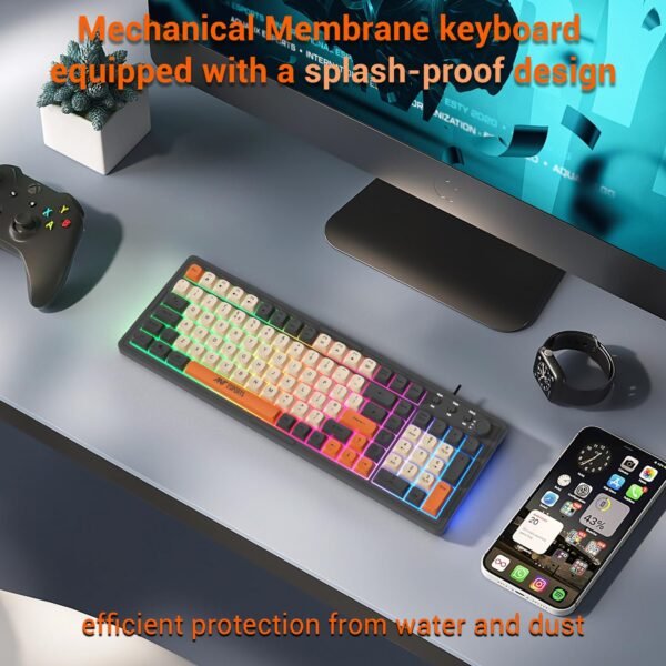 Ant Esports MK800 Pro Wired Mechanical Membrane Backlit Gaming Keyboard with 87 Keys Sturdy and Lightweight Compact Numeric Pad Keyboard for Home Internet Cafe Game Room Offices_ Grey, Beige, Orange - Image 4