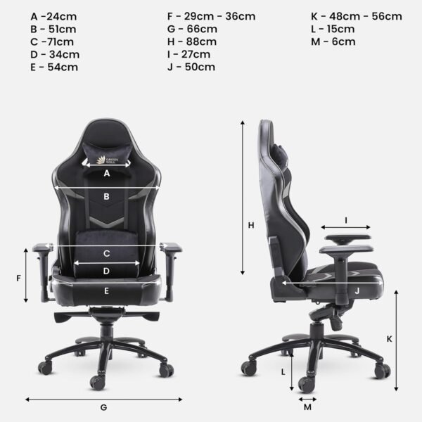 Green Soul Monster Ultimate Series T | Multi-Functional Ergonomic Gaming & Office Chair | Premium Spandex & PU Leather Fabric | Adjustable Neck, Lumbar Pillow | 4D Adjustable Armrests (Black Grey) - Image 7