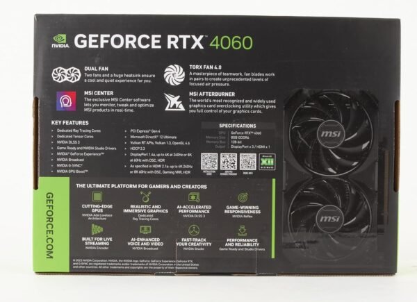 MSI Geforce RTX 4060 Ventus 2X Black 8G Oc 8Gb Gddr6 128-Bit Gaming Graphic Card, pci_e - Image 9