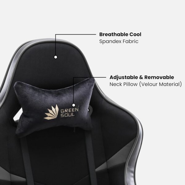 Green Soul Monster Ultimate Series T | Multi-Functional Ergonomic Gaming & Office Chair | Premium Spandex & PU Leather Fabric | Adjustable Neck, Lumbar Pillow | 4D Adjustable Armrests (Black Grey) - Image 3