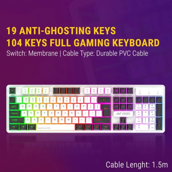 Ant Esports KM1610 LED Keyboard and Mouse Combo, 104 Keys Rainbow Backlit Keyboard and 7 Colour RGB Mouse, White Gaming Keyboard and Mouse Combo for PC Laptop Xbox PS4 Gamers and Work - Image 3