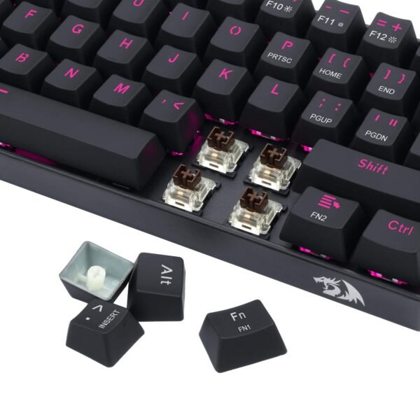 Redragon K630 Dragonborn 60% Wired Pink Single Lighting Gaming Keyboard, 61 Keys Compact Mechanical Keyboard with Brown Switch, Pro Driver Support, Black - Image 3