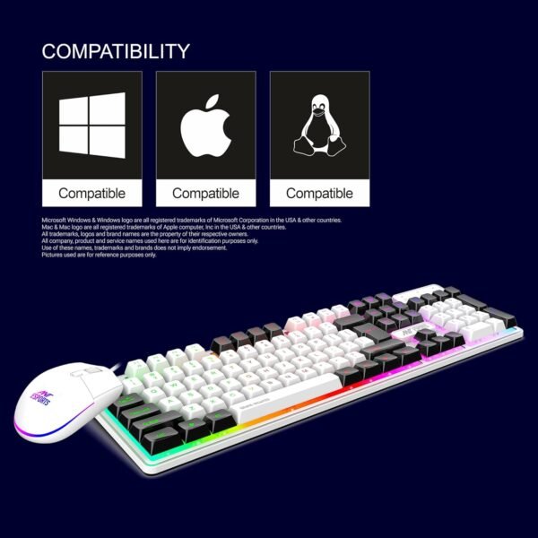 Ant Esports KM1610 LED Keyboard and Mouse Combo, 104 Keys Rainbow Backlit Keyboard and 7 Colour RGB Mouse, White Gaming Keyboard and Mouse Combo for PC Laptop Xbox PS4 Gamers and Work - Image 9