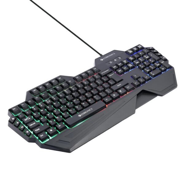 ZEBRONICS Optimus Gaming Keyboard & Mouse Combo, Braided Cable, Gold Plated USB, Upto 3600 DPI, 6 Buttons, High Resolution Sensor, Multicolor LED, Dedicated Macro Keys, 117 Keys (Black) - Image 3