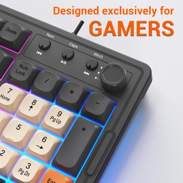 Ant Esports MK800 Pro Wired Mechanical Membrane Backlit Gaming Keyboard with 87 Keys Sturdy and Lightweight Compact Numeric Pad Keyboard for Home Internet Cafe Game Room Offices_ Grey, Beige, Orange - Image 7