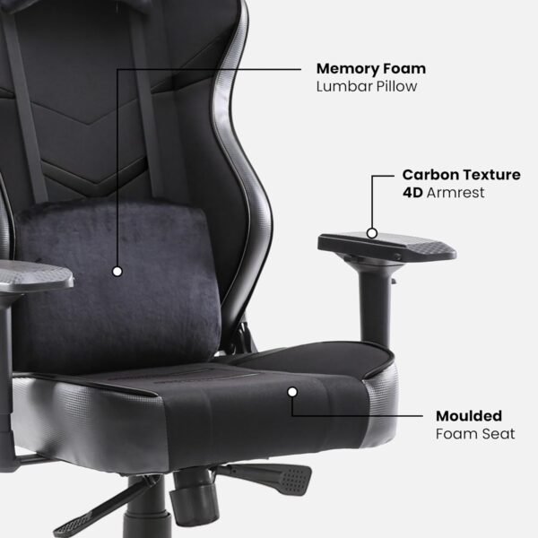 Green Soul Monster Ultimate Series S | Multi-Functional Ergonomic Gaming & Office Chair| Premium Spandex & PU Leather Fabric | Adjustable Neck & Lumbar Pillow | 4D Adjustable Armrests (Full Black) - Image 5