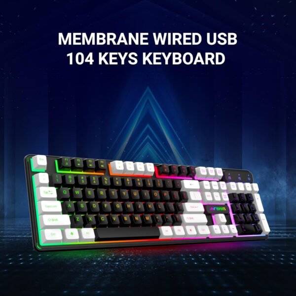 Ant Esports MK1400 Pro Backlit Membrane Wired Gaming Keyboard with Mixed Colour Lighting, White & Black Keycaps, Double Injection Key Caps - Black - Image 5