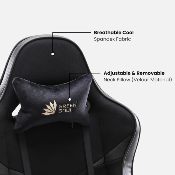 Green Soul Monster Ultimate Series S | Multi-Functional Ergonomic Gaming & Office Chair| Premium Spandex & PU Leather Fabric | Adjustable Neck & Lumbar Pillow | 4D Adjustable Armrests (Full Black) - Image 3