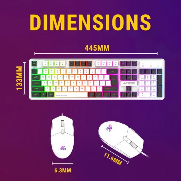 Ant Esports KM1610 LED Keyboard and Mouse Combo, 104 Keys Rainbow Backlit Keyboard and 7 Colour RGB Mouse, White Gaming Keyboard and Mouse Combo for PC Laptop Xbox PS4 Gamers and Work - Image 4