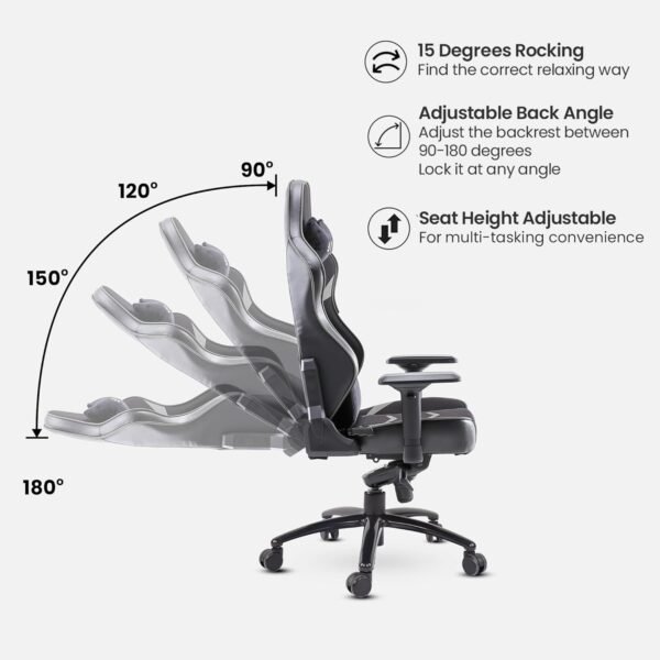 Green Soul Monster Ultimate Series T | Multi-Functional Ergonomic Gaming & Office Chair | Premium Spandex & PU Leather Fabric | Adjustable Neck, Lumbar Pillow | 4D Adjustable Armrests (Black Grey) - Image 8