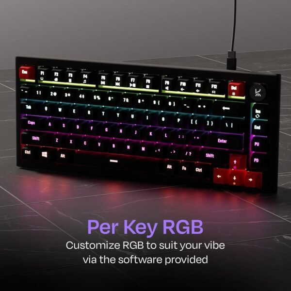 Kreo Hive RGB Anti-ghosting Gaming Keyboard, 75% Tenkeyless Wired Mechanical Keyboard with RGB Backlight, Volume Knob, NKRO, PC Gaming Keyboard Detachable USB C Cable (All Black, Brown Switch) - Image 3