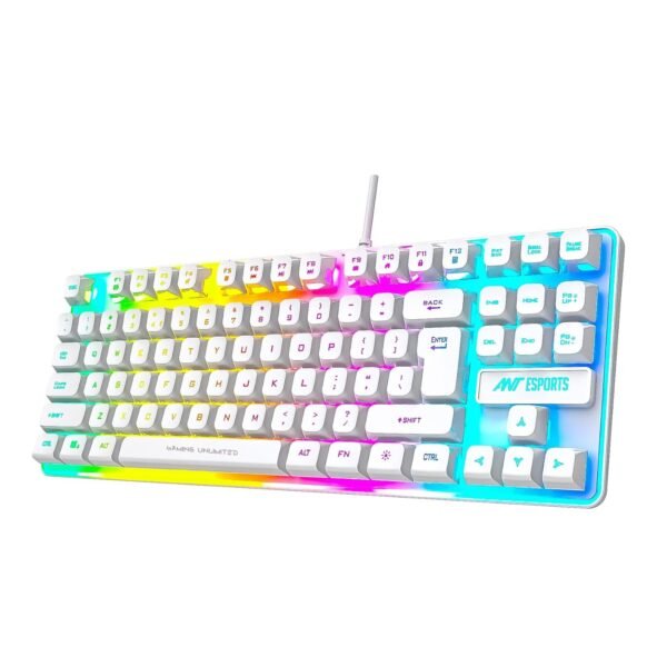 Ant Esports MK700 V2 Membrane TKL Wired Gaming Keyboard, 87 UV Coated Mechanical feel Keys Cool RGB Backlight Waterproof Keyboard for PC Laptop Mobile Tablets Gaming, Design and Work Mercury White - Image 2