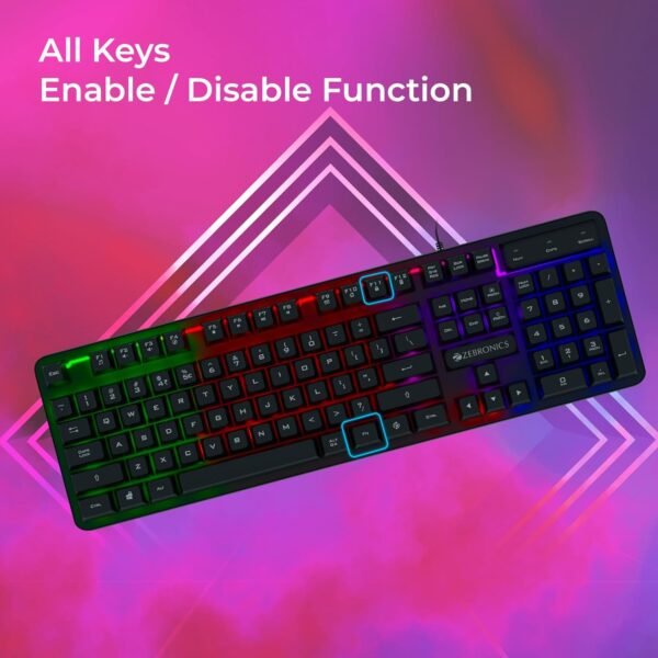 ZEBRONICS Transformer K1 Premium Gaming Keyboard with 104 Keys, 1.7m Cable, Laser Keycaps, Multi Color LED Modes, Integrated Multimedia Keys, All Keys Enable/Disable Function - Image 4