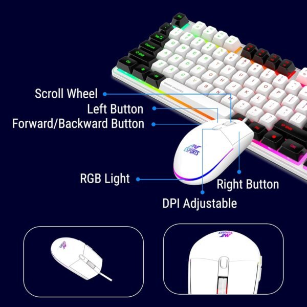 Ant Esports KM1610 LED Keyboard and Mouse Combo, 104 Keys Rainbow Backlit Keyboard and 7 Colour RGB Mouse, White Gaming Keyboard and Mouse Combo for PC Laptop Xbox PS4 Gamers and Work - Image 8