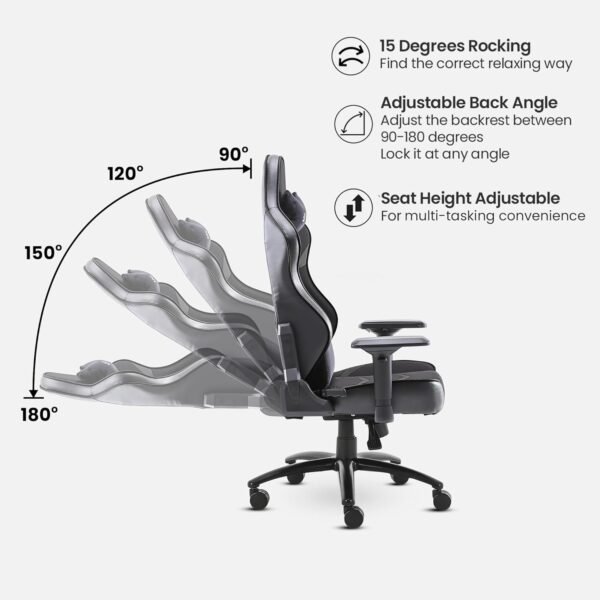 Green Soul Monster Ultimate Series S | Multi-Functional Ergonomic Gaming & Office Chair| Premium Spandex & PU Leather Fabric | Adjustable Neck & Lumbar Pillow | 4D Adjustable Armrests (Full Black) - Image 8