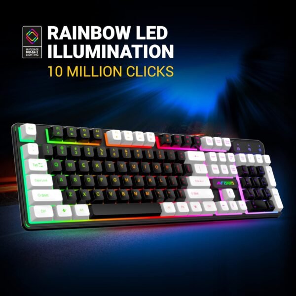 Ant Esports MK1400 Pro Backlit Membrane Wired Gaming Keyboard with Mixed Colour Lighting, White & Black Keycaps, Double Injection Key Caps - Black - Image 4