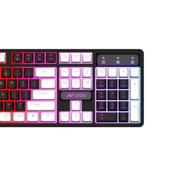 Ant Esports MK1400 Pro Backlit Membrane Wired Gaming Keyboard with Mixed Colour Lighting, White & Black Keycaps, Double Injection Key Caps - Black - Image 10