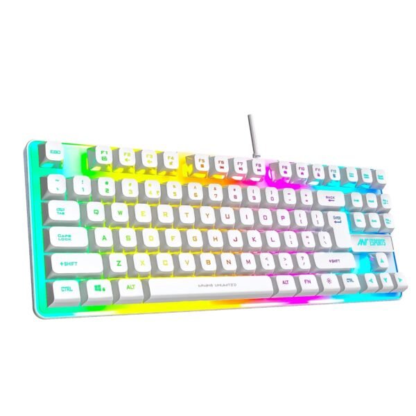 Ant Esports MK700 V2 Membrane TKL Wired Gaming Keyboard, 87 UV Coated Mechanical feel Keys Cool RGB Backlight Waterproof Keyboard for PC Laptop Mobile Tablets Gaming, Design and Work Mercury White - Image 3