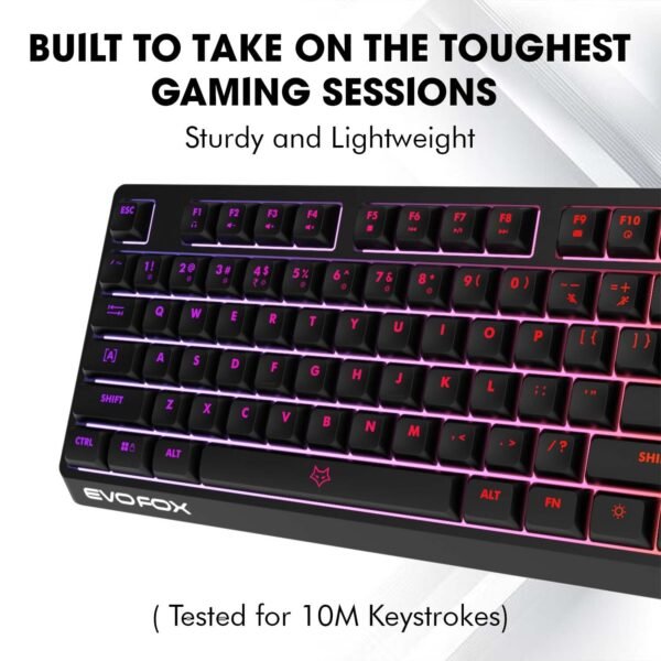 EvoFox Deathray RGB Gaming Keyboard | 16 Million True Prism Colors | 7 Backlight Effects and 1 Custom Effect | Silent Membrane Keys | 19 Anti Ghosting and Windows Lock Key | Braided Cable | (Black) - Image 4