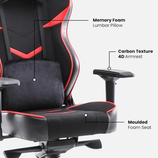 Green Soul Monster Ultimate Series T | Multi-Functional Ergonomic Gaming & Office Chair | Premium Spandex & PU Leather Fabric | Adjustable Neck, Lumbar Pillow | 4D Adjustable Armrests (Black Red) - Image 5