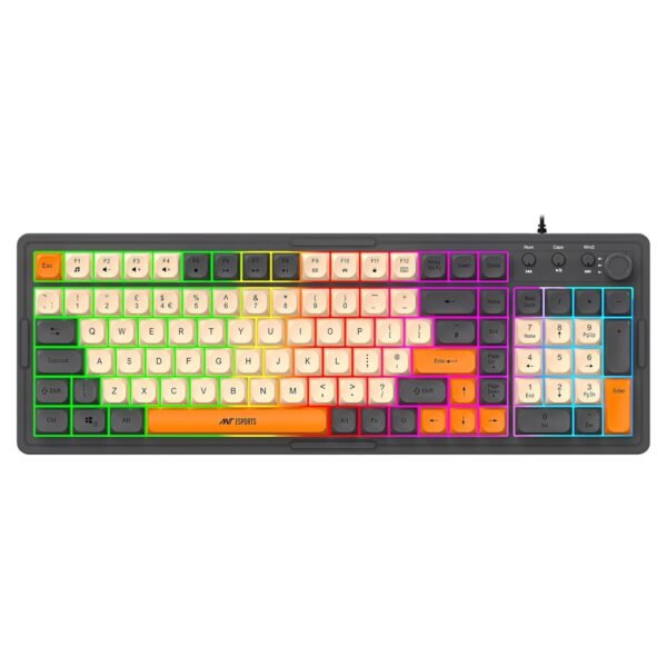 Ant Esports MK800 Pro Wired Mechanical Membrane Backlit Gaming Keyboard with 87 Keys Sturdy and Lightweight Compact Numeric Pad Keyboard for Home Internet Cafe Game Room Offices_ Grey, Beige, Orange