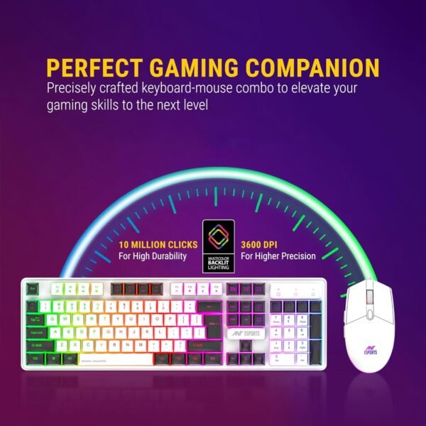 Ant Esports KM1610 LED Keyboard and Mouse Combo, 104 Keys Rainbow Backlit Keyboard and 7 Colour RGB Mouse, White Gaming Keyboard and Mouse Combo for PC Laptop Xbox PS4 Gamers and Work - Image 2