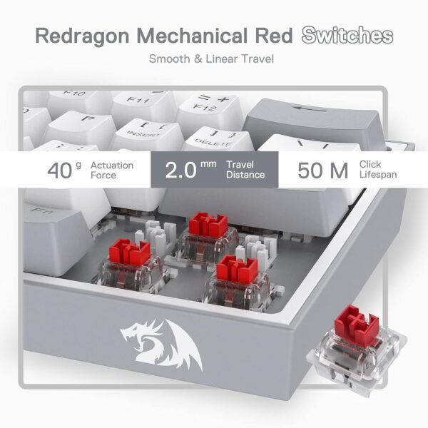 Redragon K617 Fizz 60% Wired RGB Gaming Keyboard, 61 Keys Compact Mechanical Keyboard w/White and Grey Color Keycaps, Linear Red Switch, Pro Driver/Software Supported - Image 5