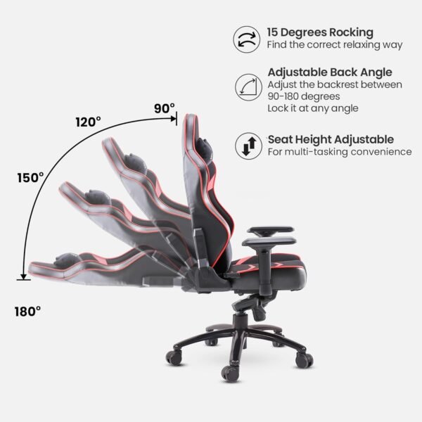 Green Soul Monster Ultimate Series T | Multi-Functional Ergonomic Gaming & Office Chair | Premium Spandex & PU Leather Fabric | Adjustable Neck, Lumbar Pillow | 4D Adjustable Armrests (Black Red) - Image 8