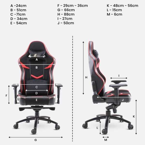 Green Soul Monster Ultimate Series T | Multi-Functional Ergonomic Gaming & Office Chair | Premium Spandex & PU Leather Fabric | Adjustable Neck, Lumbar Pillow | 4D Adjustable Armrests (Black Red) - Image 7