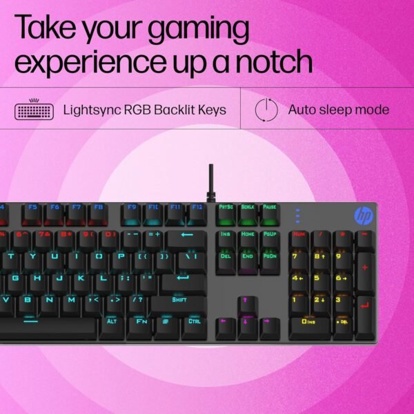 HP Gk400F Mechanical USB Gaming Keyboard,Dust & Spill Resistant,RGB Backlit Keys,Metal Panel,Full-Sized Keyboard Design - Image 6