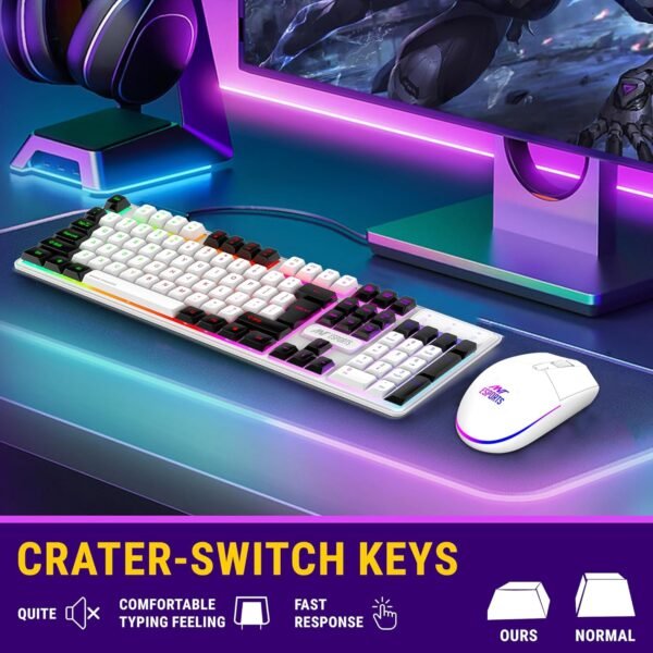 Ant Esports KM1610 LED Keyboard and Mouse Combo, 104 Keys Rainbow Backlit Keyboard and 7 Colour RGB Mouse, White Gaming Keyboard and Mouse Combo for PC Laptop Xbox PS4 Gamers and Work - Image 5