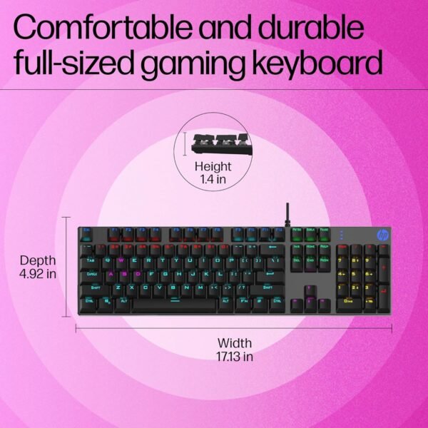 HP Gk400F Mechanical USB Gaming Keyboard,Dust & Spill Resistant,RGB Backlit Keys,Metal Panel,Full-Sized Keyboard Design - Image 2