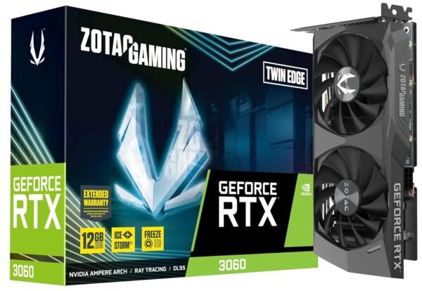 Zotac Gaming Geforce RTX 3060 Twin Edge 12Gb Pci_E_X16 Gddr6, 192 Bit, 1852/15000, Hdcp, Three Dp, Hdmi, Medium Pack