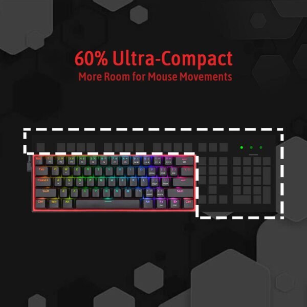 Redragon K617 Fizz 60% Wired RGB Gaming Keyboard, 61 Keys Compact Mechanical Keyboard, (Linear RED Switch), Pro Driver/Software Supported || Black - Image 6