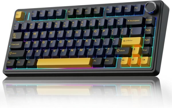 AULA F75 75% Wireless Mechanical Keyboard | Hot Swappable | Pre-lubed Linear Switches | RGB Backlit | 2.4GHz/Type-C/Bluetooth Gaming Keyboard (Thunder Black, Graywood Switch)