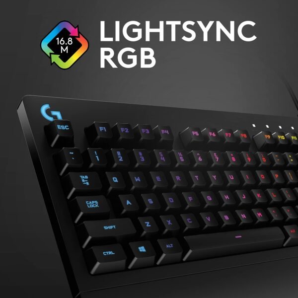 Logitech G213 Prodigy USB Gaming Keyboard, LIGHTSYNC RGB Backlit Keys, Spill-Resistant, Customizable Keys, Dedicated Multi-Media Keys - Black - Image 4