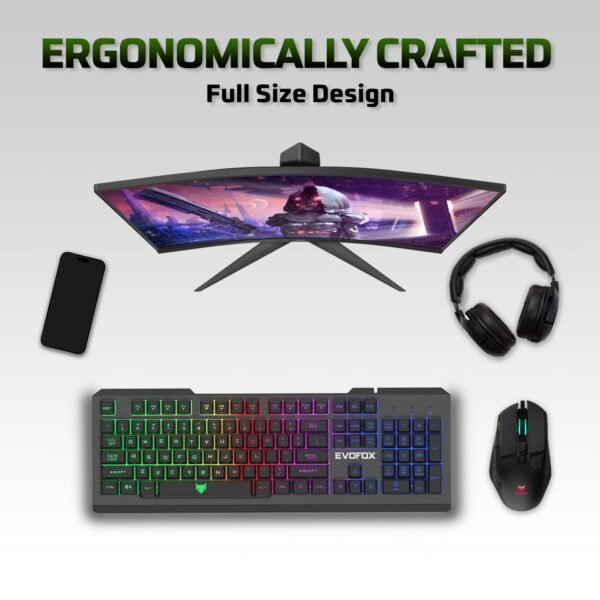 EvoFox Warhammer Full Size Gaming Keyboard with Breathing Effect LED Backlit | Metal Top | Floating Keycaps | 19 Anti Ghosting Keys | Windows Lock Key | Braided Cable | (Black) - Image 4