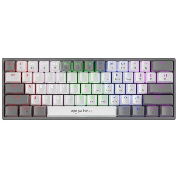 amazon basics Pro Series RGB Wired Mechanical Gaming Keyboard | Red switches with 40g Actuation Force | Customizable & Programmable RGB | 61 Swappable Key Full Rollover Layout (Black)