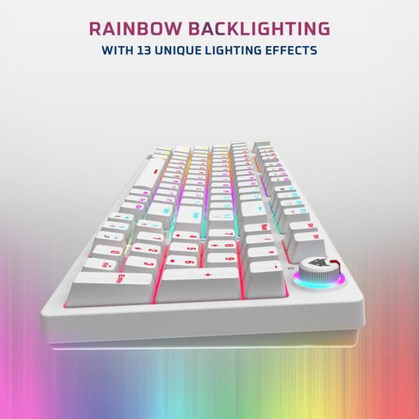 EvoFox Katana X2 Mechanical Gaming Keyboard | 96 Keys Compact Mechanical Keyboard | Outemu Red switches, 13 Effects Rainbow Backlighting, 25 Anti-Ghosting Keys, Multifunction Volume Controller | Wired-White - Image 5