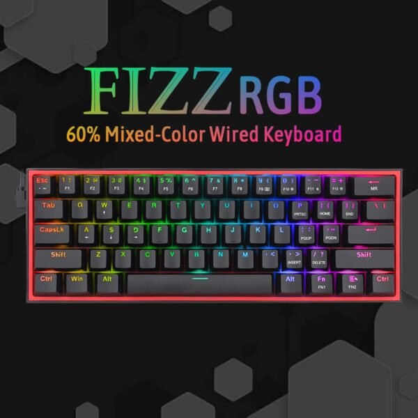 Redragon K617 Fizz 60% Wired RGB Gaming Keyboard, 61 Keys Compact Mechanical Keyboard, (Linear RED Switch), Pro Driver/Software Supported || Black - Image 2